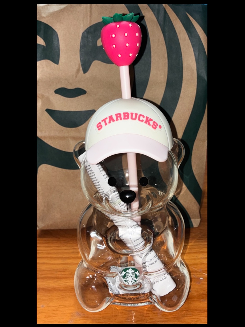 Starbucks Limited Edition Bearista glass cup with Strawberry top